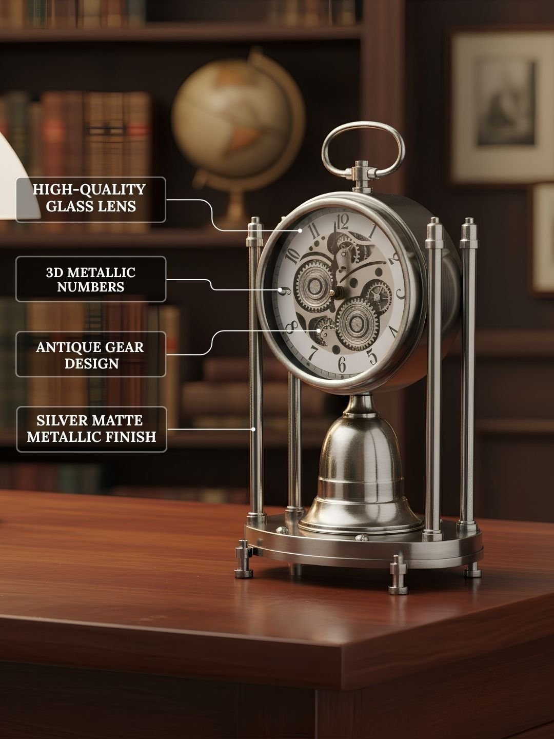 ELARE Silver-Toned & Grey Table Clock - Image 3