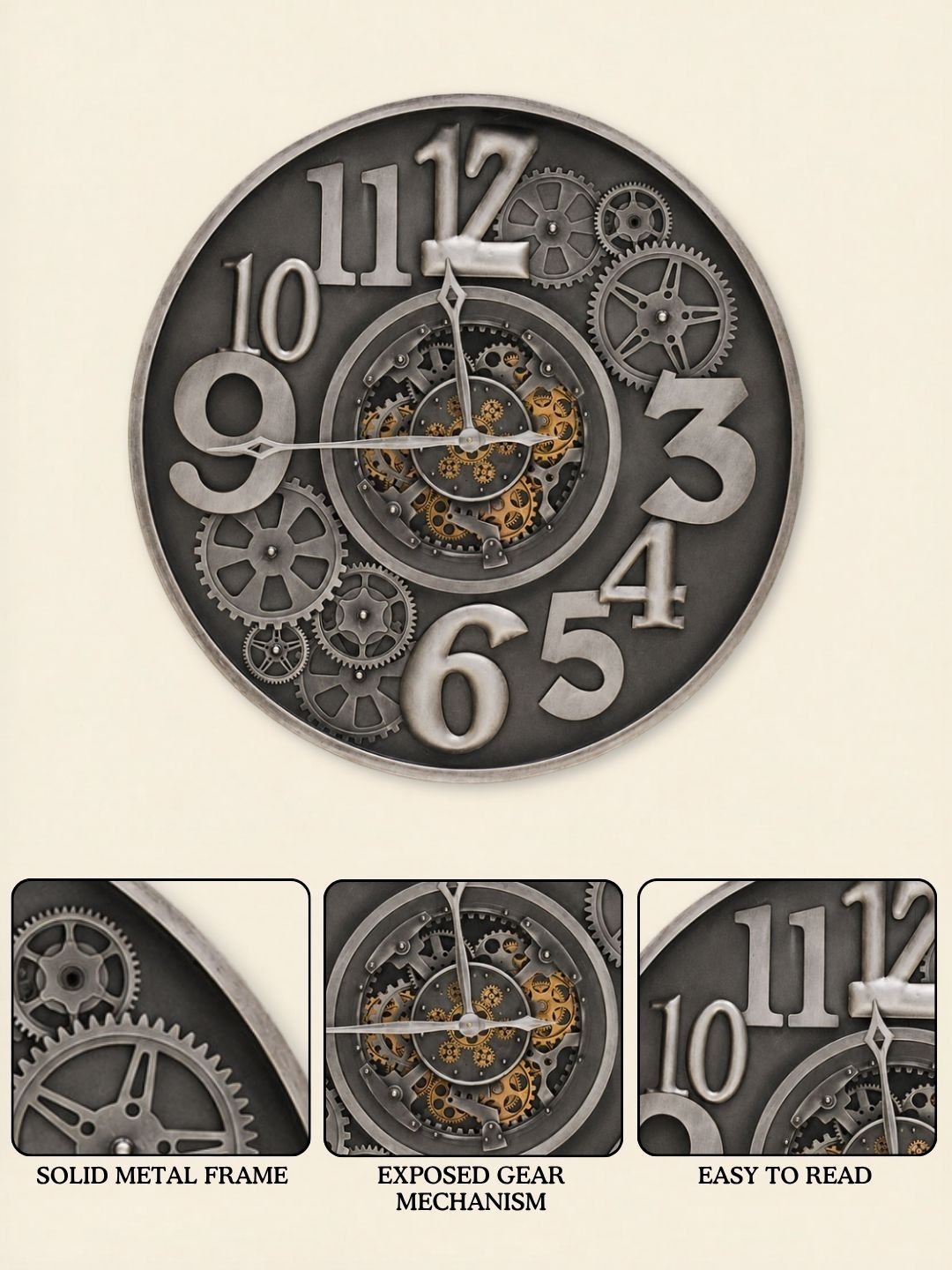 Gold-Toned & Grey Wall Clock - Image 3
