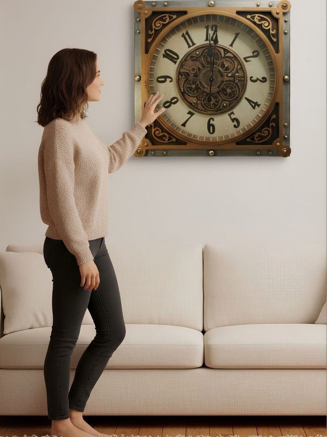ELARE ELARE Brown & Gold-Toned Textured Wall Clock - Image 2