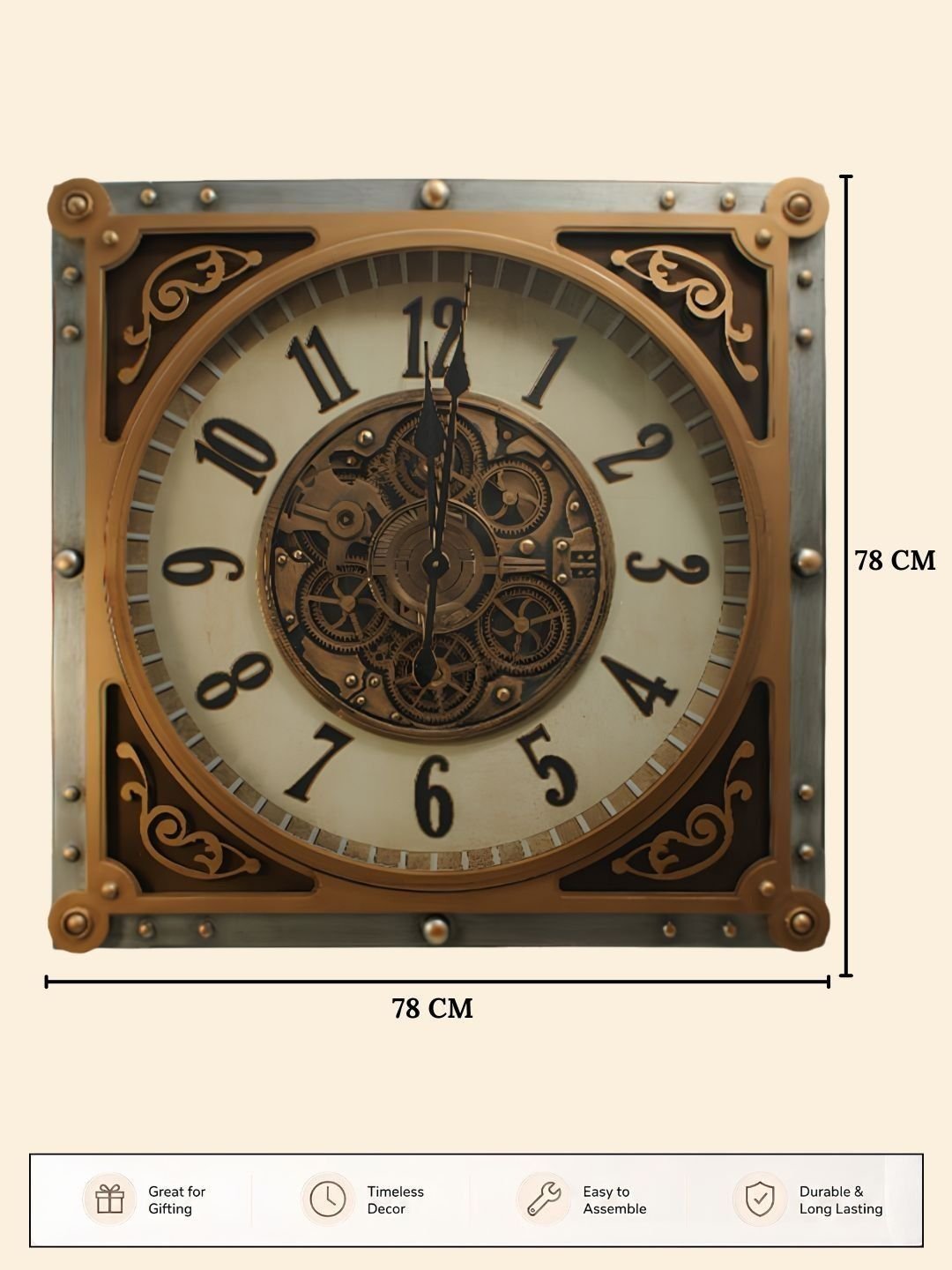 ELARE ELARE Brown & Gold-Toned Textured Wall Clock - Image 3