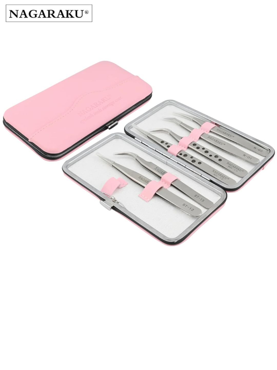 NAGARAKU Set of 6 Silver-Toned Stainless Steel Eyelash Extension Tweezers - Image 2