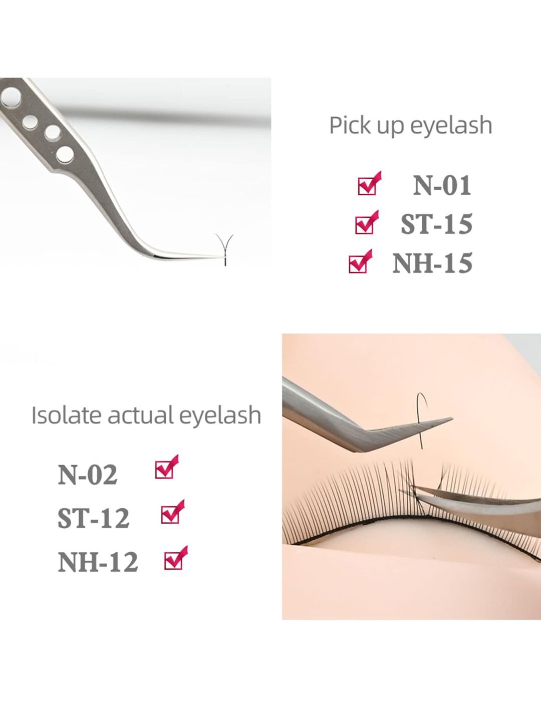 NAGARAKU Set of 6 Silver-Toned Stainless Steel Eyelash Extension Tweezers - Image 3