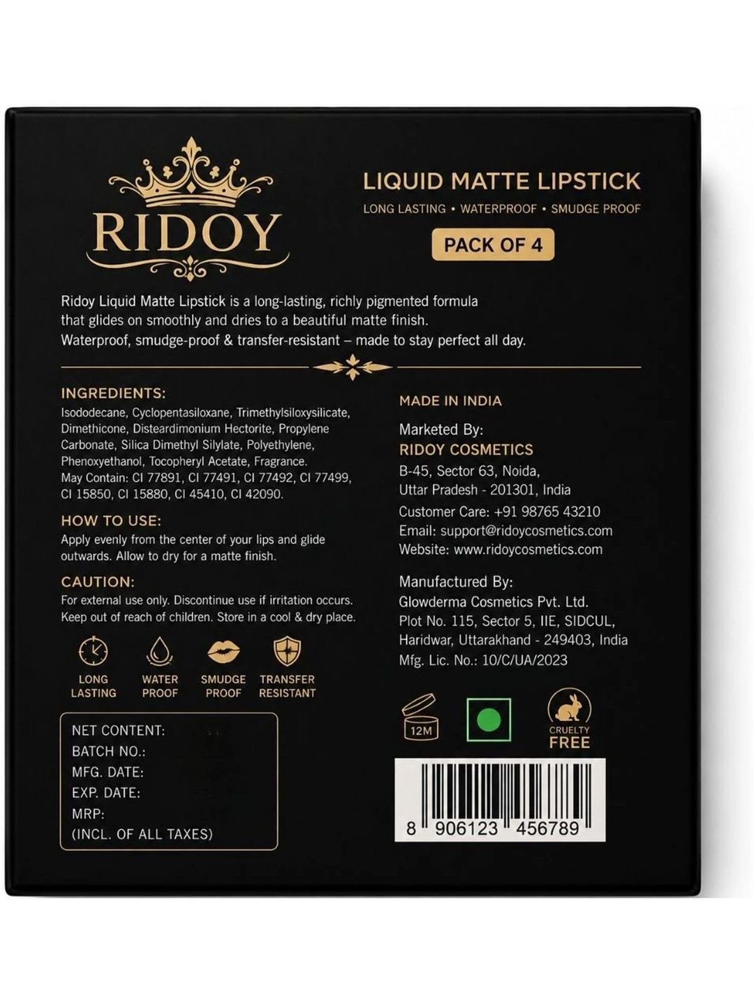 ridoy Set Of 8 Waterproof Liquid Matte Lipstick-3 ml Each - Light Pink-Maroon-Brown-Magent - Image 3