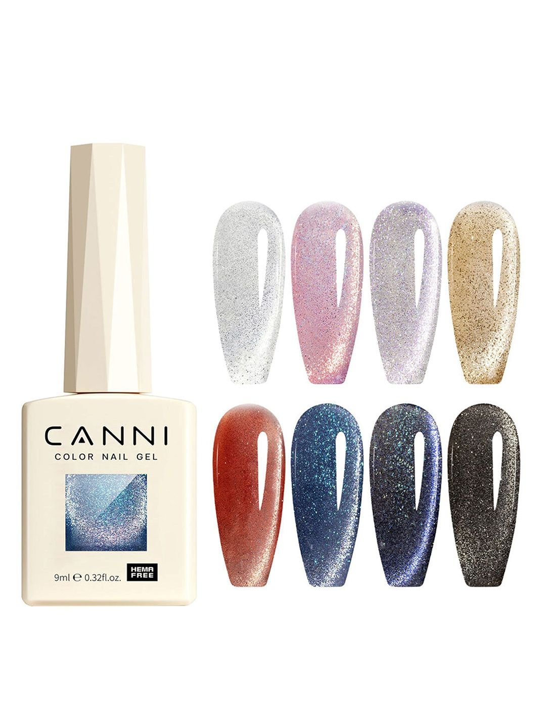 CANNI Set Of 8 Hema Free Gel Polish-9ml Each-Interstellar Cat Eye