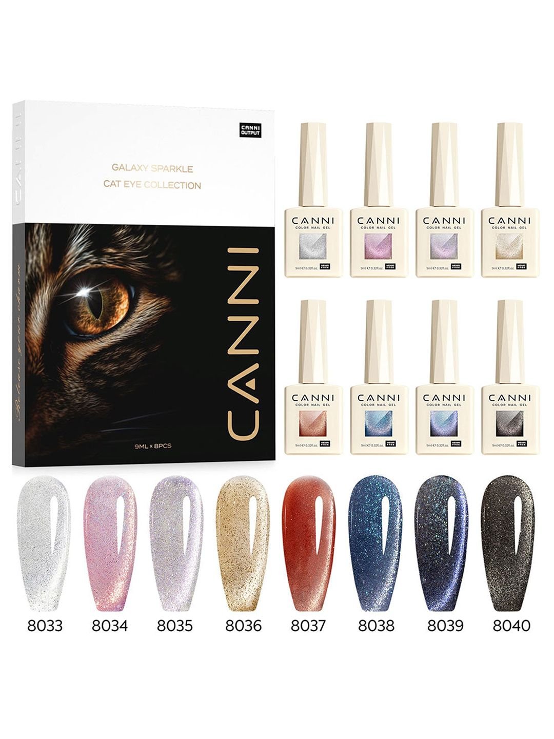 CANNI Set Of 8 Hema Free Gel Polish-9ml Each-Interstellar Cat Eye - Image 2