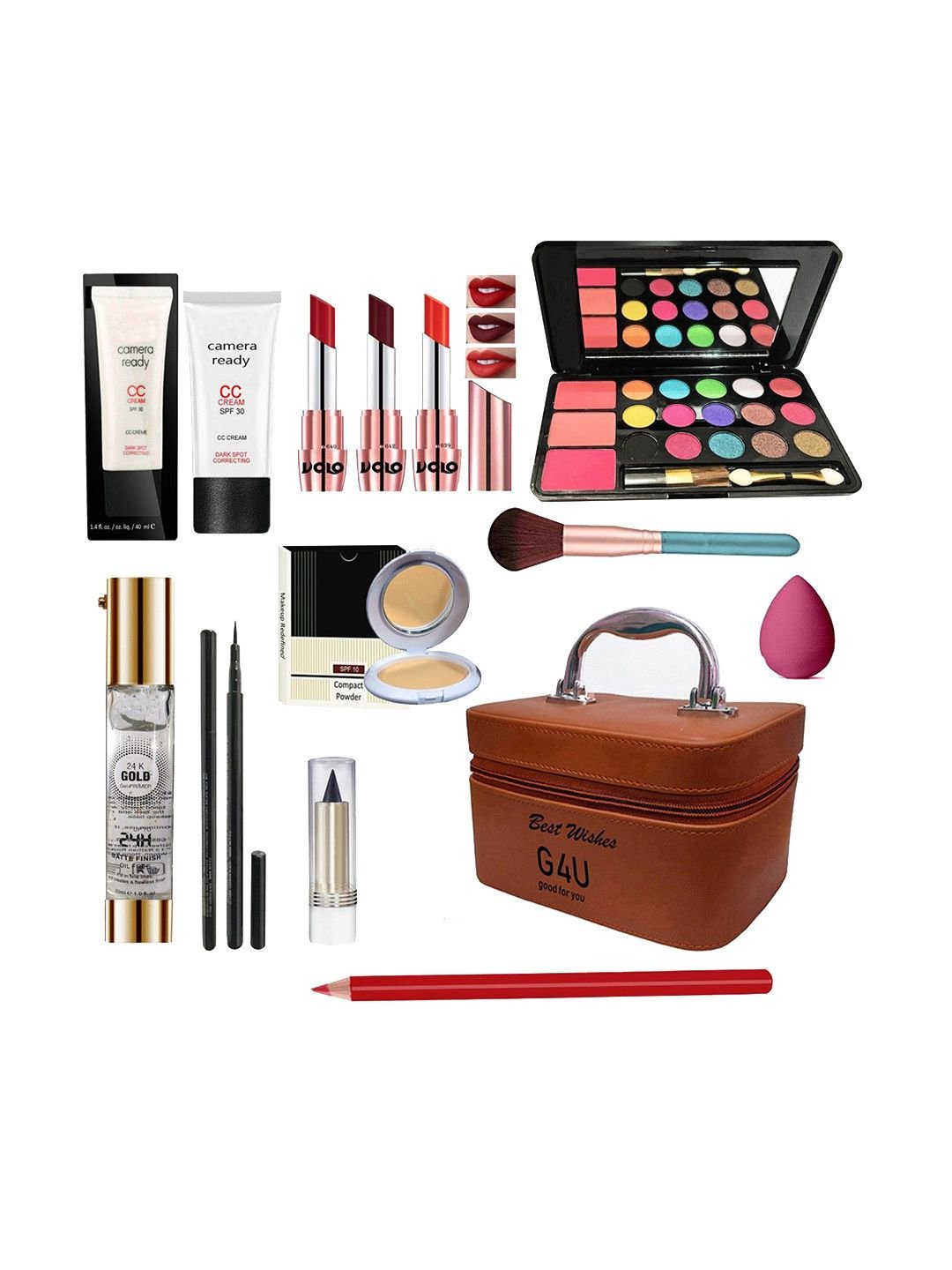 G4U All In One Makeup Kit with Multi-purpose Makeup Box(Brown Matte Lipstick)13Pcs.