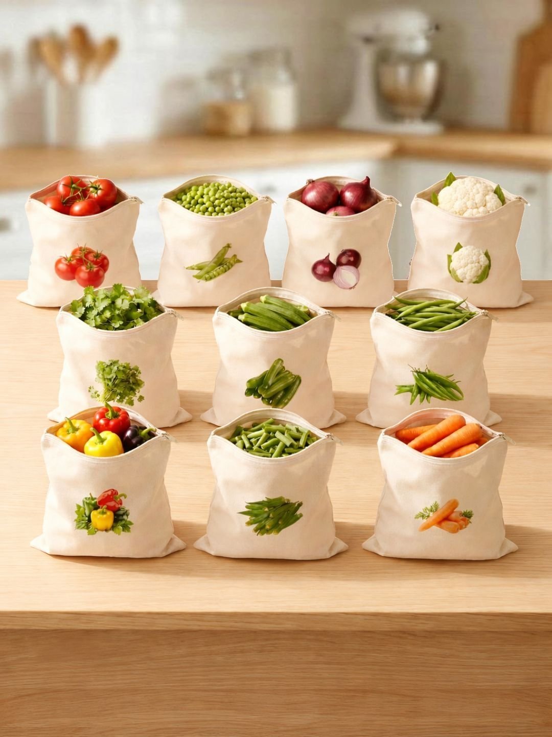 CUVLY 10 Pieces Reusable Cotton Vegetable Storage Bags For Fridge & Kitchen