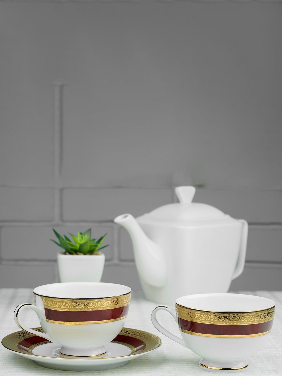 Dankotuwa 1st Valentines Day I LOVE U White Ethnic Motifs Porcelain Microwave Safe 12 Piece Cups-230ml - Image 3