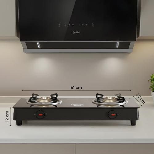 Prestige IRIS Toughened Glass-Top 2 Brass Burner LPG Gas Stove | Black | Spill Proof | Ergonomic Knobs | Tri-Pin Brass Burners |Open - Image 3