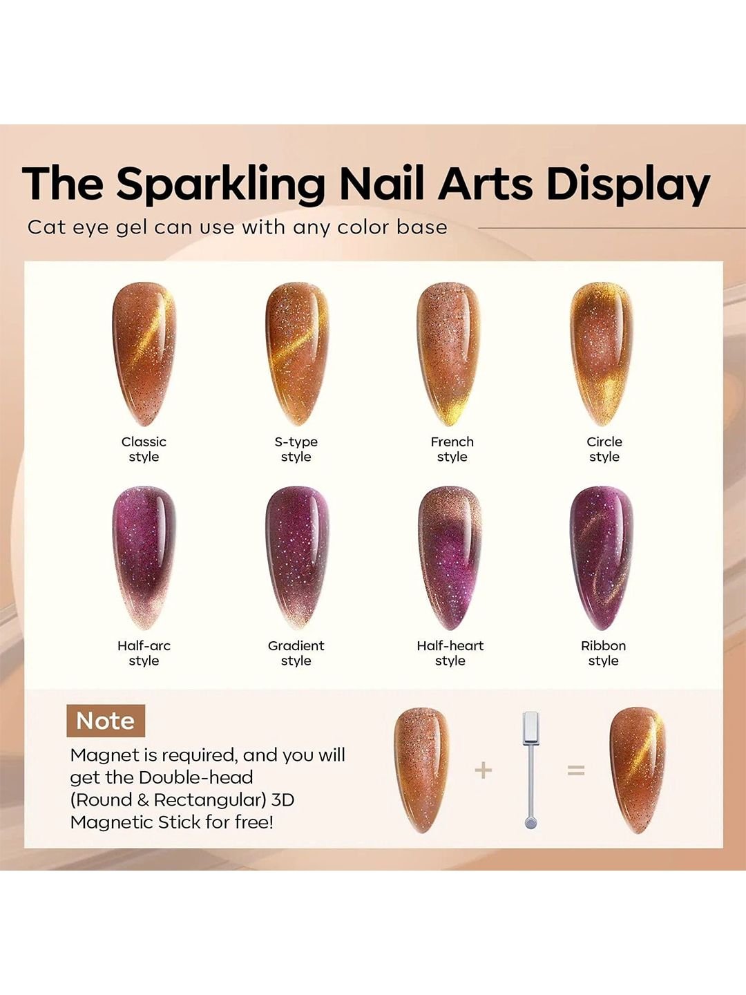 Modelones Set Of 6 Cosmo Cat Eye Gel Nail Polish - 7 ml Each - Glitter Waves - Image 2