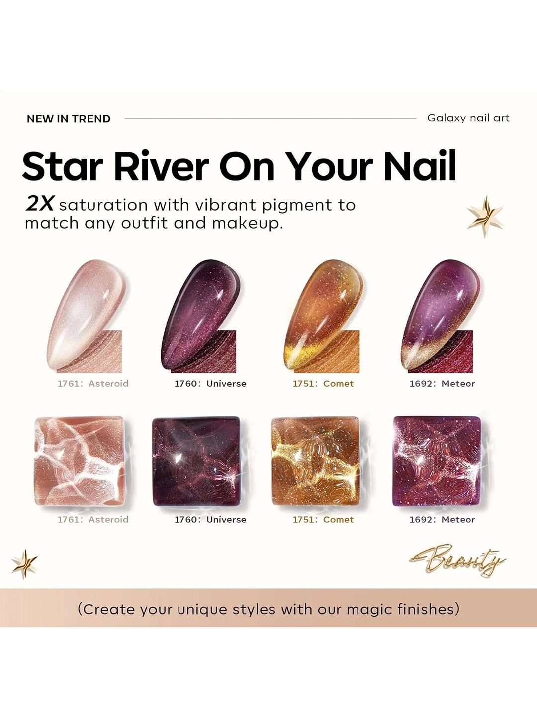 Modelones Set Of 6 Cosmo Cat Eye Gel Nail Polish - 7 ml Each - Glitter Waves - Image 4