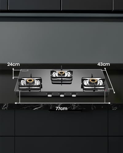 Sujata Gas Stove 3 Burner | Classic Gas Stove Manual Ignition | 9 Years Warranty | 3 Burner Gas Stove Glass Top | SABAF, ISI Certified, LPG & PNG Compatible, Jumbo Brass Burner (Black Colour) - Image 2