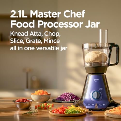 Preethi Zodiac Glitter 750 Watts Mixer Grinder, 5 Jars (1 Food Processor Jar, 3 Stainless Steel Jars, Juicer Jar), Atta Kneading, Powerful Grinding, 2 Year Warranty, Lifelong Free Service, Lavender - Image 3