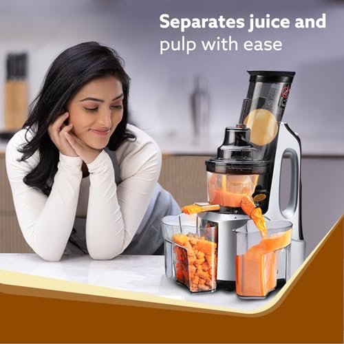 AGARO Imperial Cold Press Juicer for Home, Professional Slow Juicer Machine, 240 Watts Powerful Motor, 3 Strainers, All-in-1 Fruit, Vegetable Juice & Nut Milks, Grey/Black - Image 4