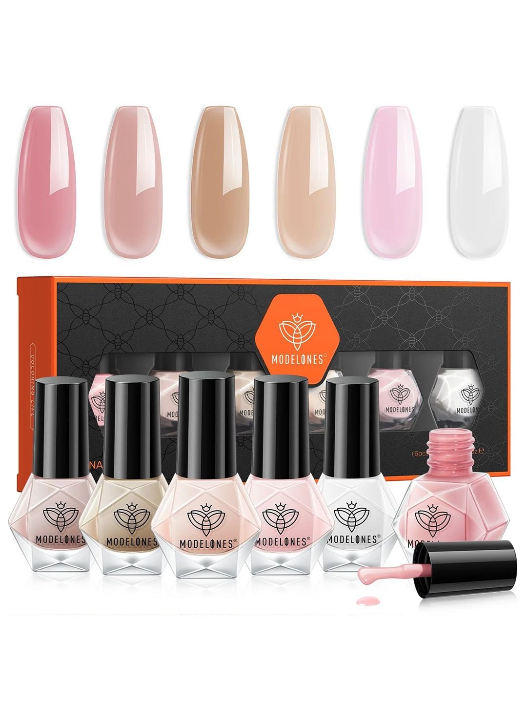 Modelones Set Of 6 Bridal Nail Art Nail Polish - 5 ml Each - Sheer Jelly