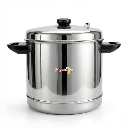 Pigeon Classic Stainless Steel Idli Cooker with Whistle Indicator | Idly Cooker Pot | Steel Idli Maker with Silver Lid - 6 Plates (for 24 Idlies)
