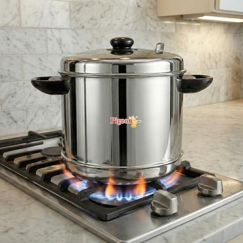 Pigeon Classic Stainless Steel Idli Cooker with Whistle Indicator | Idly Cooker Pot | Steel Idli Maker with Silver Lid - 6 Plates (for 24 Idlies) - Image 3