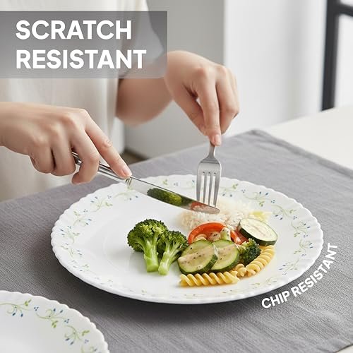 CELLO Tropical Lagoon Dazzle Series Opalware Dinner Set of 18 Pieces For Family of 6 | Bone-Ash Free & Leadfree Opal Glass, Microwave & Dishwasher Safe Plates & Bowls Crockery Set For Dining & Gifting - Image 2
