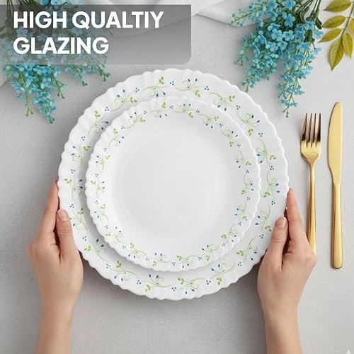 CELLO Tropical Lagoon Dazzle Series Opalware Dinner Set of 18 Pieces For Family of 6 | Bone-Ash Free & Leadfree Opal Glass, Microwave & Dishwasher Safe Plates & Bowls Crockery Set For Dining & Gifting - Image 3