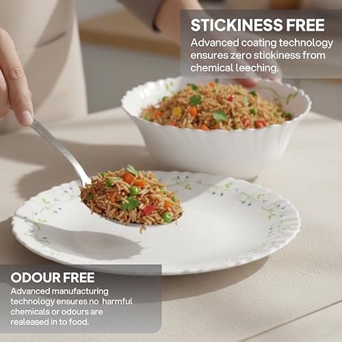 CELLO Tropical Lagoon Dazzle Series Opalware Dinner Set of 18 Pieces For Family of 6 | Bone-Ash Free & Leadfree Opal Glass, Microwave & Dishwasher Safe Plates & Bowls Crockery Set For Dining & Gifting - Image 4