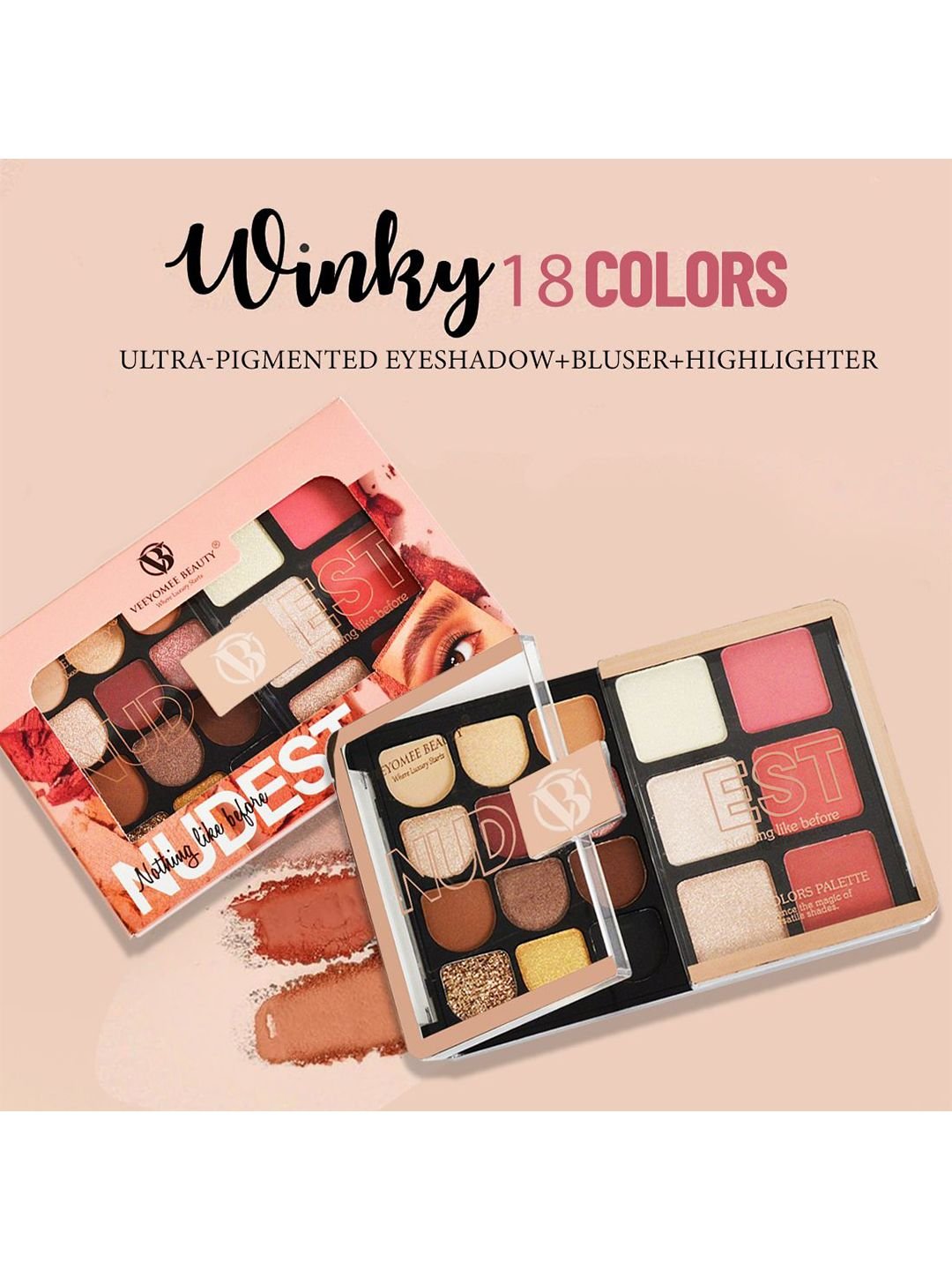 Adbeni 12 Eyeshadow 3 Highlighter 3 Blusher Long Lasting Makeup Palette - Image 3