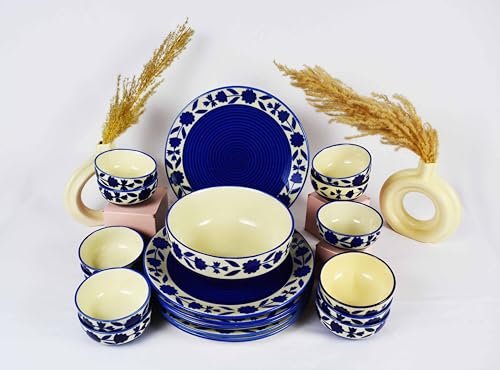 Ceramic Dinner Set - Set of 19 Pieces | 6 Dinner Plates+12 Bowls+1 Serving Bowl | Hand-Made Blue Legend | Lead and Cadmium Free, 100% Food Grade (4) - Image 3