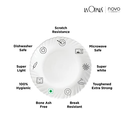 La Opala Novo Collection Opal Glass Crockery | for Family of 6 | Dinner Set 18 pcs English Lavender | Plates & Bowls for Dining | Microwave Safe | 100% Vegetarian | Extra Strong | Light & White - Image 4