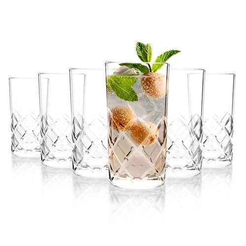 CELLO Old Fashioned Hi-Ball Glass Set of 6 Pcs 275ml, Transparent | Freezer & Fridge Safe, Leadfree Dishwasher Safe Toughened Crystal Clear Glasses Set for Drinking Water Juice Milk Cocktail Mocktail