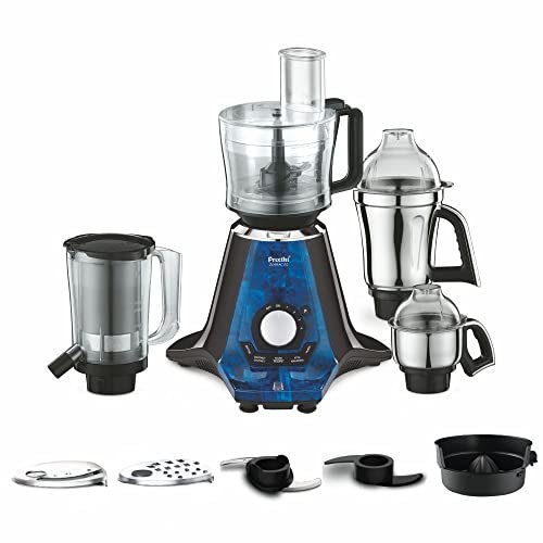 Preethi Zodiac 2.0 1000 Watts, Smart Mixer Grinder, 4 Jars (1 Food Processor Jar, 2 Stainless Steel Jars, Juicer Jar), Atta Kneading, Powerful Grinding, 2 Year Warranty, Lifelong Free Service, Blue