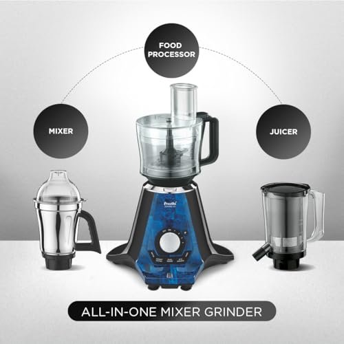Preethi Zodiac 2.0 1000 Watts, Smart Mixer Grinder, 4 Jars (1 Food Processor Jar, 2 Stainless Steel Jars, Juicer Jar), Atta Kneading, Powerful Grinding, 2 Year Warranty, Lifelong Free Service, Blue - Image 2