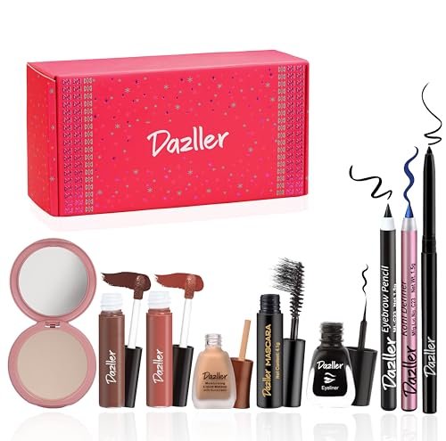 Dazller Mini Glam Kit - 8 in 1, Medium Skin Tone, Contains - Kajal & Kohl, Eyebrow Pencil, Eyeliner, Mascara, Foundation, Compact, Lipcolour (2), 38.45g