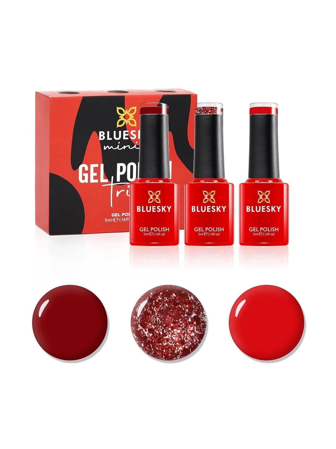 Bluesky Set Of 3 Santa Red Million Pillar Box D160 Long Lasting Gel Nail Polish 5ml Each