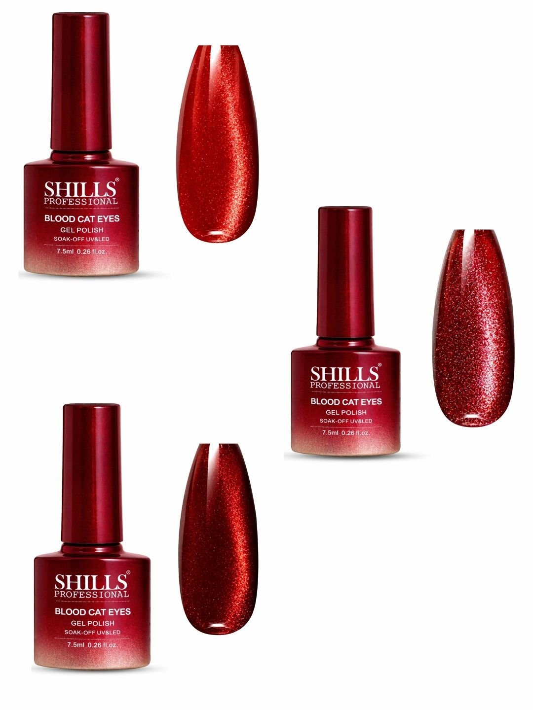 shills professional Set Of 3 Blood Cat Eye Gel Nail Polish - 7.5 ml Each - 406 - 407 - 408