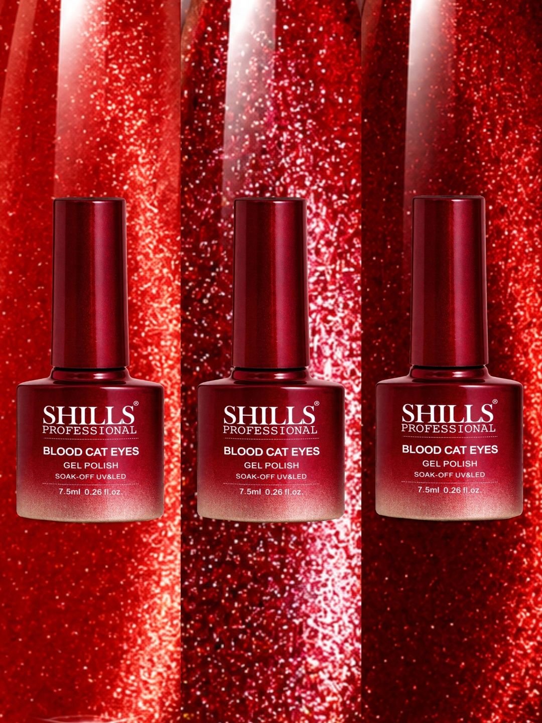 shills professional Set Of 3 Blood Cat Eye Gel Nail Polish - 7.5 ml Each - 406 - 407 - 408 - Image 4