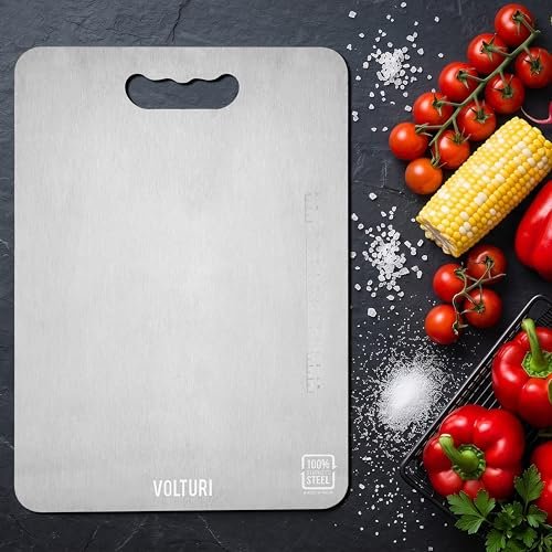 VOLTURI 304 Stainless Steel Chopping Board (32 x 21.5 cm), Upgraded to Surgical-Level Hygiene, Food-Grade, Non-Porous, Rustproof, Heat Resistant Heavy-Duty Cutting Board Built for Daily Indian Cooking
