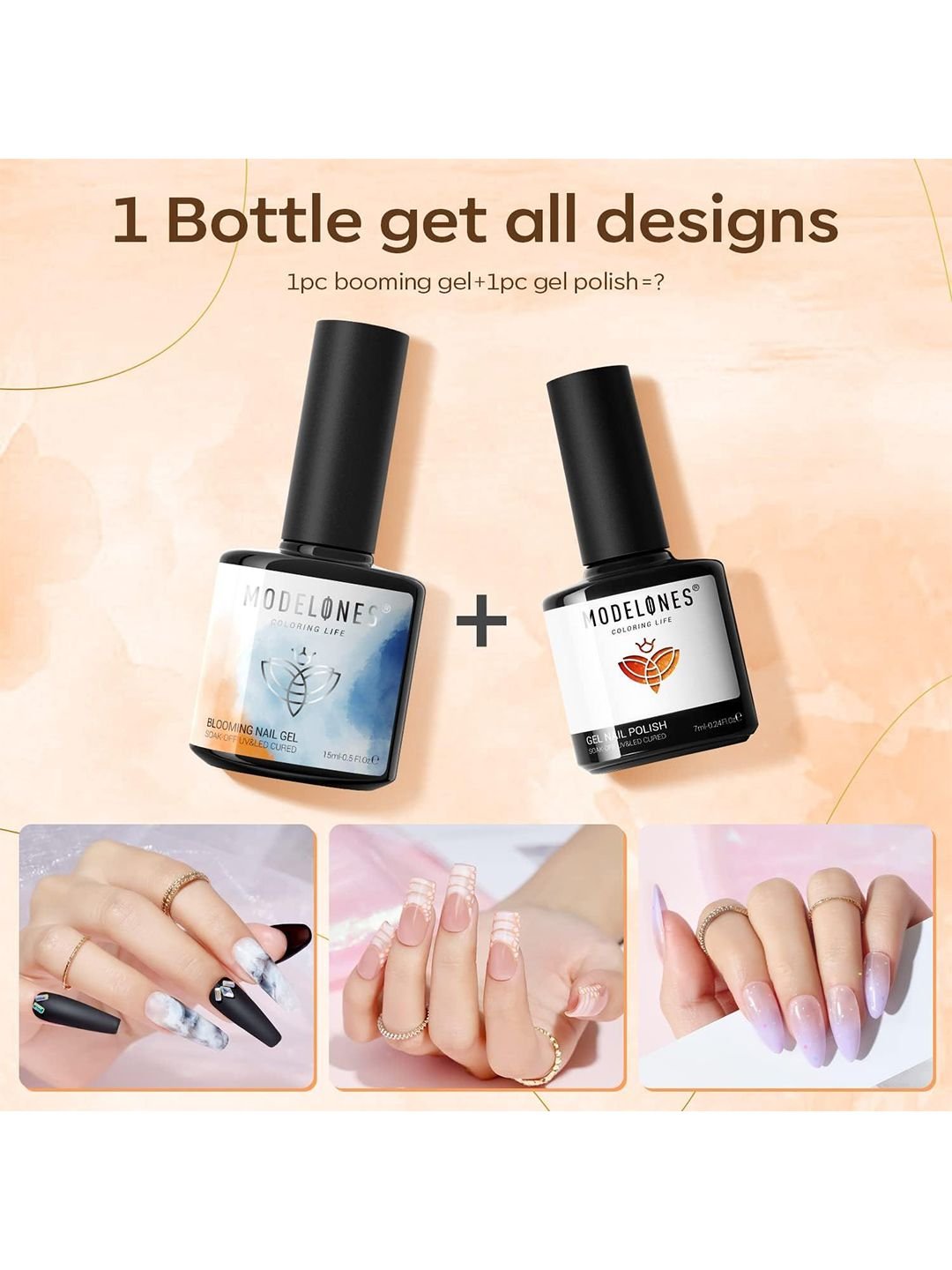 Modelones UV/LED Blooming Gel Nail Polish - 15 ml - Clear Marble - Image 4