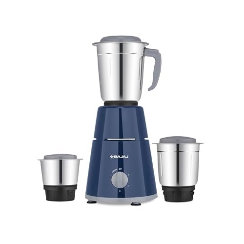 Bajaj GX1 Ninja Series 500W Mixer Grinder With 3 Jars (Stainless Steel Jars) | Superior Mixie For Kitchen | Durable Mixer Grinder | DuraCut Blades | 2 Yrs Warranty 【Blue】