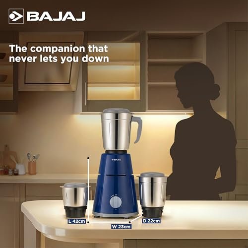Bajaj GX1 Ninja Series 500W Mixer Grinder With 3 Jars (Stainless Steel Jars) | Superior Mixie For Kitchen | Durable Mixer Grinder | DuraCut Blades | 2 Yrs Warranty 【Blue】 - Image 2