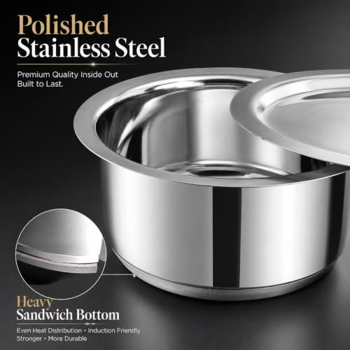 Vinod Stainless Steel Tope Set with Lid - 3 Pcs | 1.4, 1.8, & 2.2 litres | Patila Cookware Set Combo, Even Heat, Heavy Sandwich Bottom, Induction Compatible for Boiling and Cooking - 2 Year Warranty - Image 3
