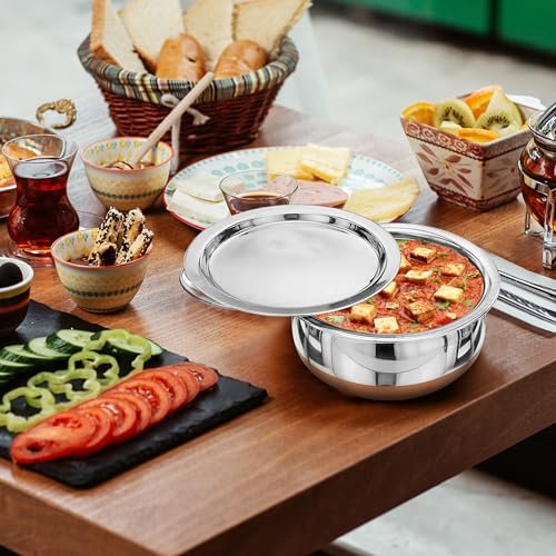 LiMETRO STEEL Set of 5 Stainless Steel Handi Set/Serving Set with Lid (Capacity : 0.5 LTR, 0.75 LTR, 1 LTR, 1.5 LTR & 2 LTR) - Image 3