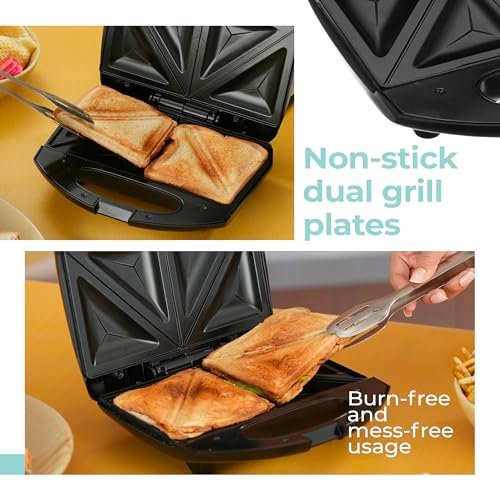Lifelong 750W 4-Slice Sandwich Maker for Grilling & Toasting | Non-Stick Dual Grill Plates | Quick & Even Heating | Cool Touch Handle with Press Lock | Smart Light Indicator | Easy to Clean (Black) - Image 4