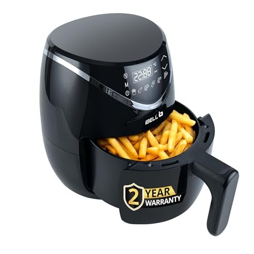 iBELL 3.2L Air Fryer For Home |800W, Feather Touch Control, 6 Preset Cooking Modes, Adjustable Temperature, One Basket with Steam Rack, Oil-Free Healthy Cooking (Black)