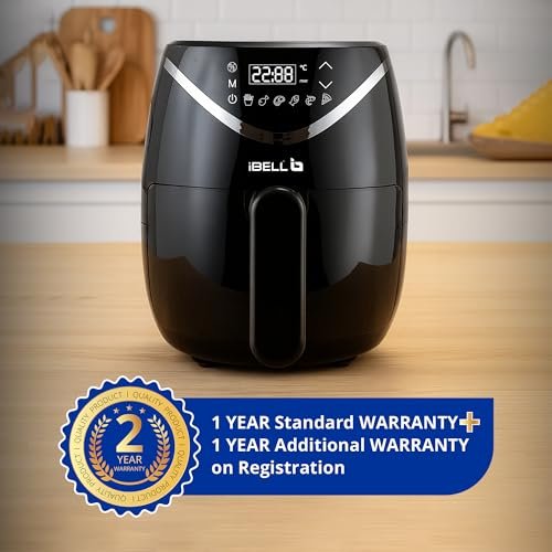 iBELL 3.2L Air Fryer For Home |800W, Feather Touch Control, 6 Preset Cooking Modes, Adjustable Temperature, One Basket with Steam Rack, Oil-Free Healthy Cooking (Black) - Image 2