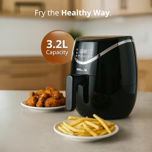 iBELL 3.2L Air Fryer For Home |800W, Feather Touch Control, 6 Preset Cooking Modes, Adjustable Temperature, One Basket with Steam Rack, Oil-Free Healthy Cooking (Black) - Image 3