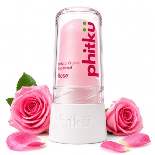 Phitku Crystal Roll On with Rose Extract | Natural Alum | Brightens Dark Underarms, Controls Body Odour | Fragrance-Free & Alcohol Free | Men & Women | 100g