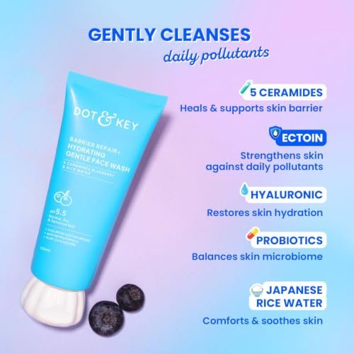 DOT & KEY Barrier Repair + Hydrating Gentle Face Wash With Probiotic | Ceremide Face Wash | For Dry Skin,Normal Skin & Sensitive Skin | Gently Cleanses Skin From Dirt & Oil For Unisex,100Ml - Image 4