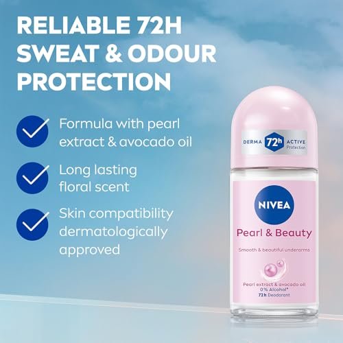 NIVEA Pearl and Beauty 50ml Deo Underarm Roll On | With Pearl Extracts & Avocado Oil | 72 H Long Lasting Floral Scent | 0% Alcohol and Dermat Approved | For Women - Image 3