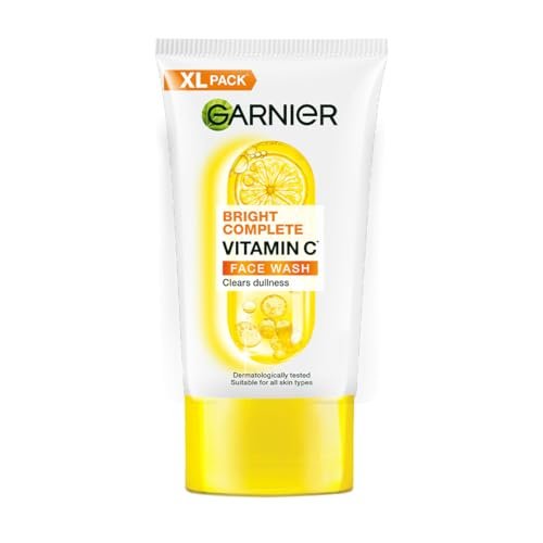 Garnier Bright Complete Vitamin C Face Wash for Brightness & Glow, 160g | Vitamin C facewash for women and men | Daily Cleanser Suitable for all skin types | For Brightening and Glowing skin
