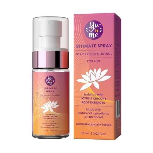 Yu n Me Dryness Control Intimate Spray for Women | 60ml Feminine Hygiene Spray | Lotus & Chicory Extracts | pH Balanced Vaginal Dryness Relief | Dermatologically Tested | Paraben & Sulfate Free | PO1