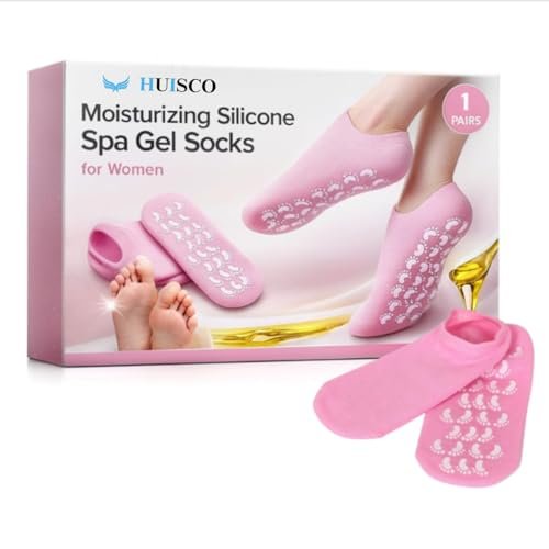 Moisturizing Gel Heel Socks for Cracked Heels, Silicone Spa Socks for Dry Feet Repair, Heel Pain Relief & Foot Care, Reusable Hydrating Socks for Women , Overnight Heel Softening & Repair Treatment Vitamin E (1 PAIR)